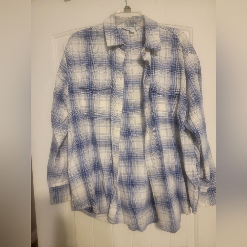Blue and White Plaid Shirt